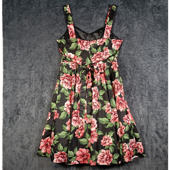 Stella Morgan Dress Size 8 Black Pink Rose Floral Fit Flare Party Cocktail - Picture 3 of 9